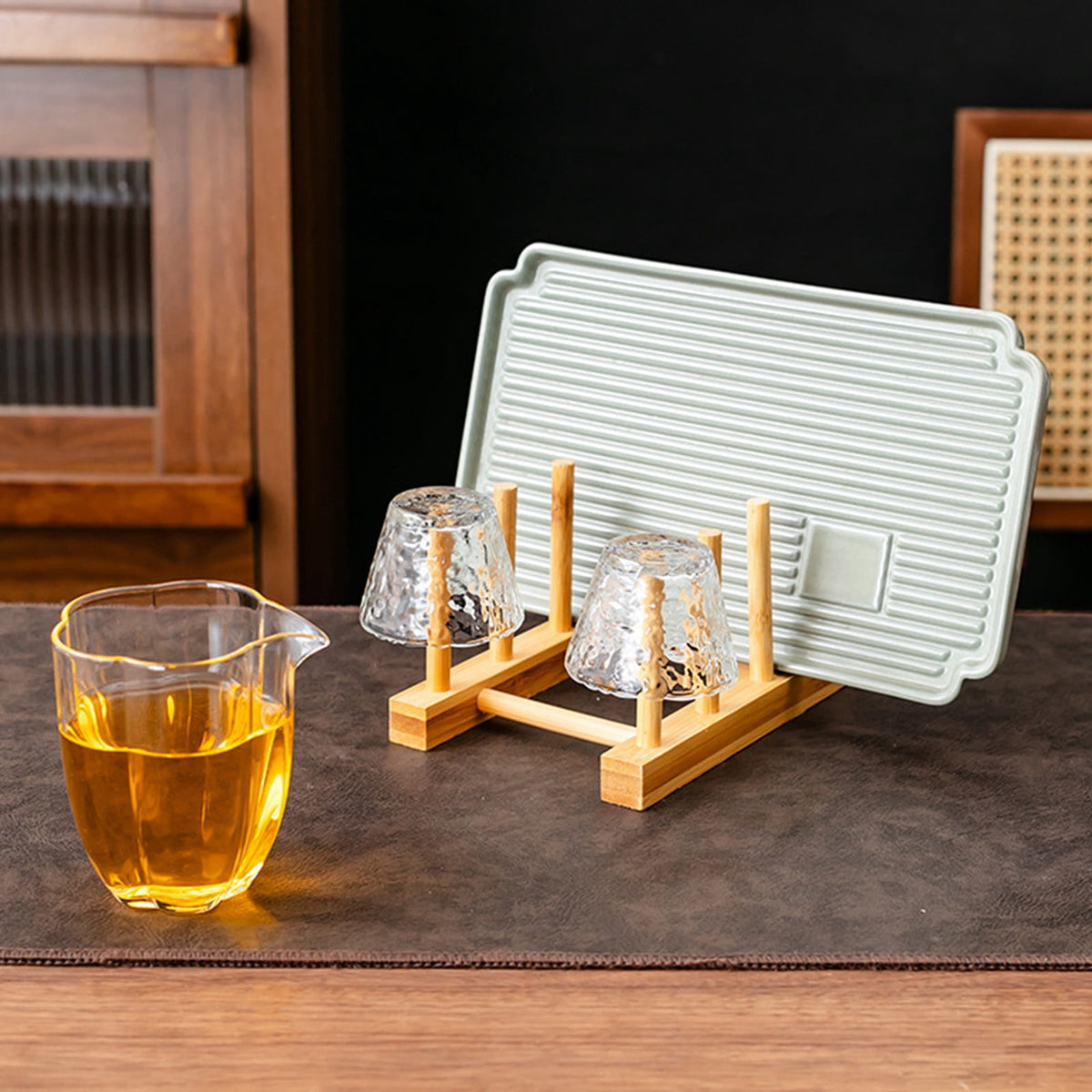 Wooden Countertop Plate and Cutting Board Rack, Small Ladder Stand for Dishes and Lids, Khaki, 16 x 11 x 9 cm - Image 2