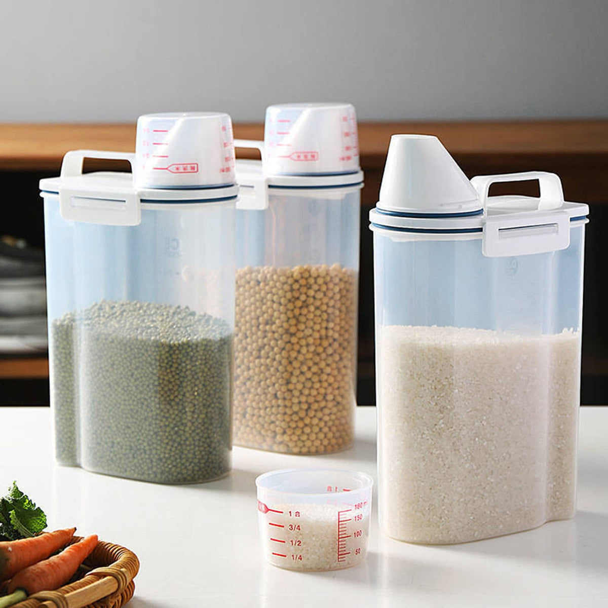 Airtight Flour and Rice Container, 5 lb Dry Food Bin with Measuring Cup and Handle - Image 5