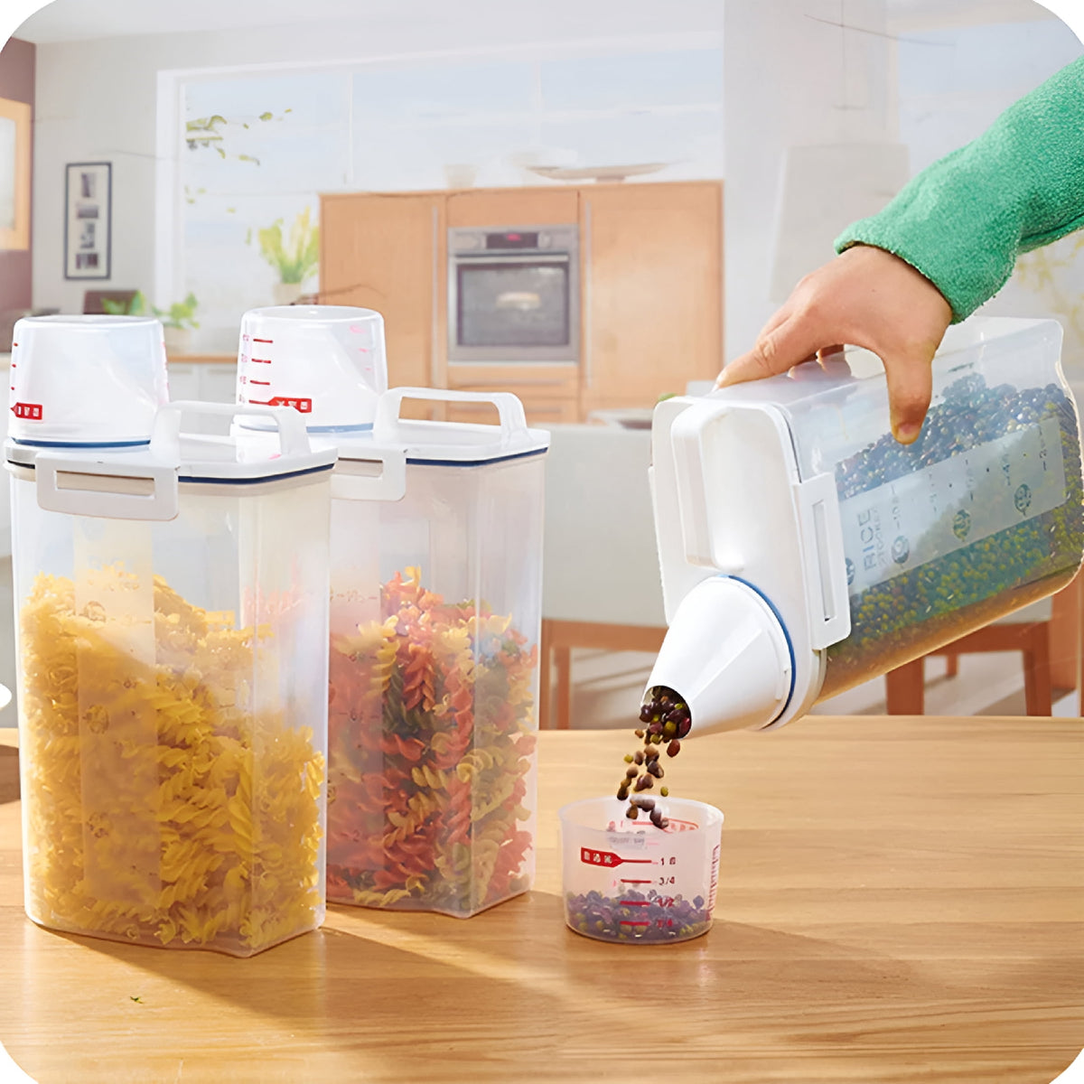 Cereal and Rice Dispenser Box, 2 L Clear Grain Container with Measuring Cup Lid - Image 4