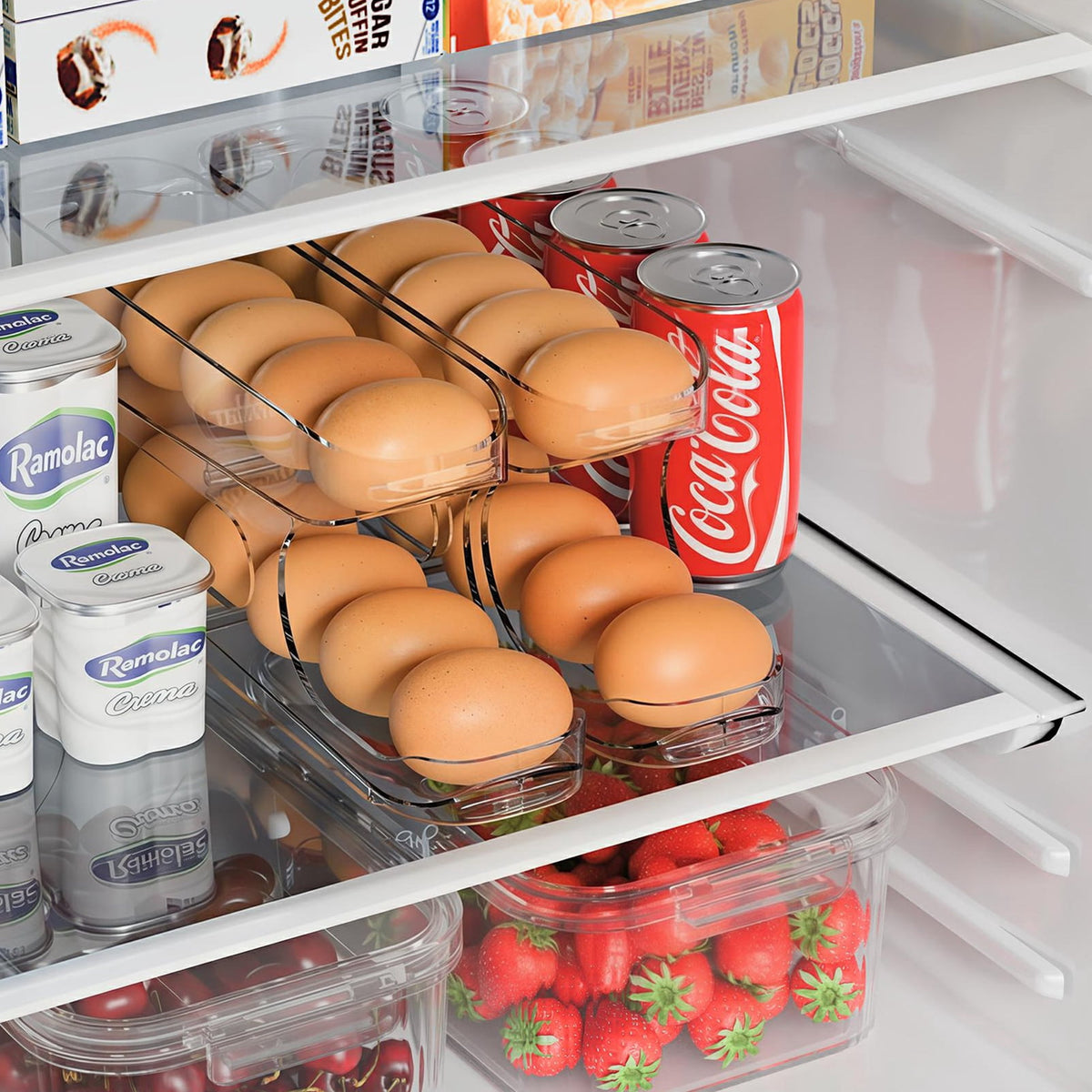 Auto-Rolling Egg Holder for Refrigerator, Space-Saving Dispenser Holds 12 Eggs, Clear - Image 6