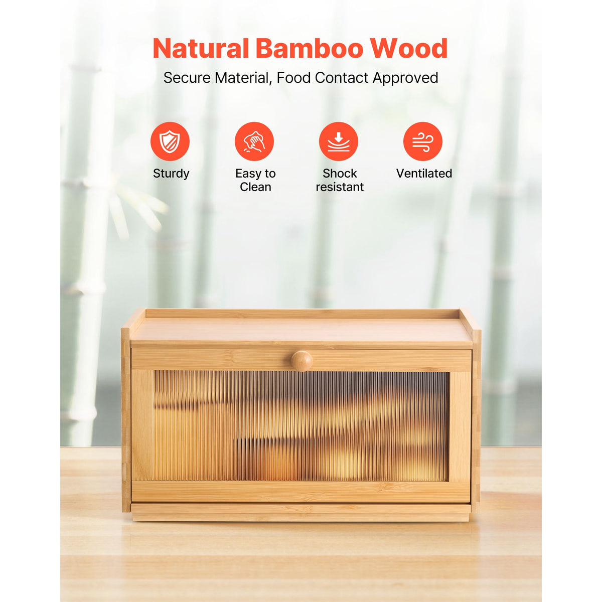 Bamboo Bread Box with Acrylic Wave Door, 15.75 x 9.84 x 8.66 Inch Farmhouse Countertop Storage - Image 5
