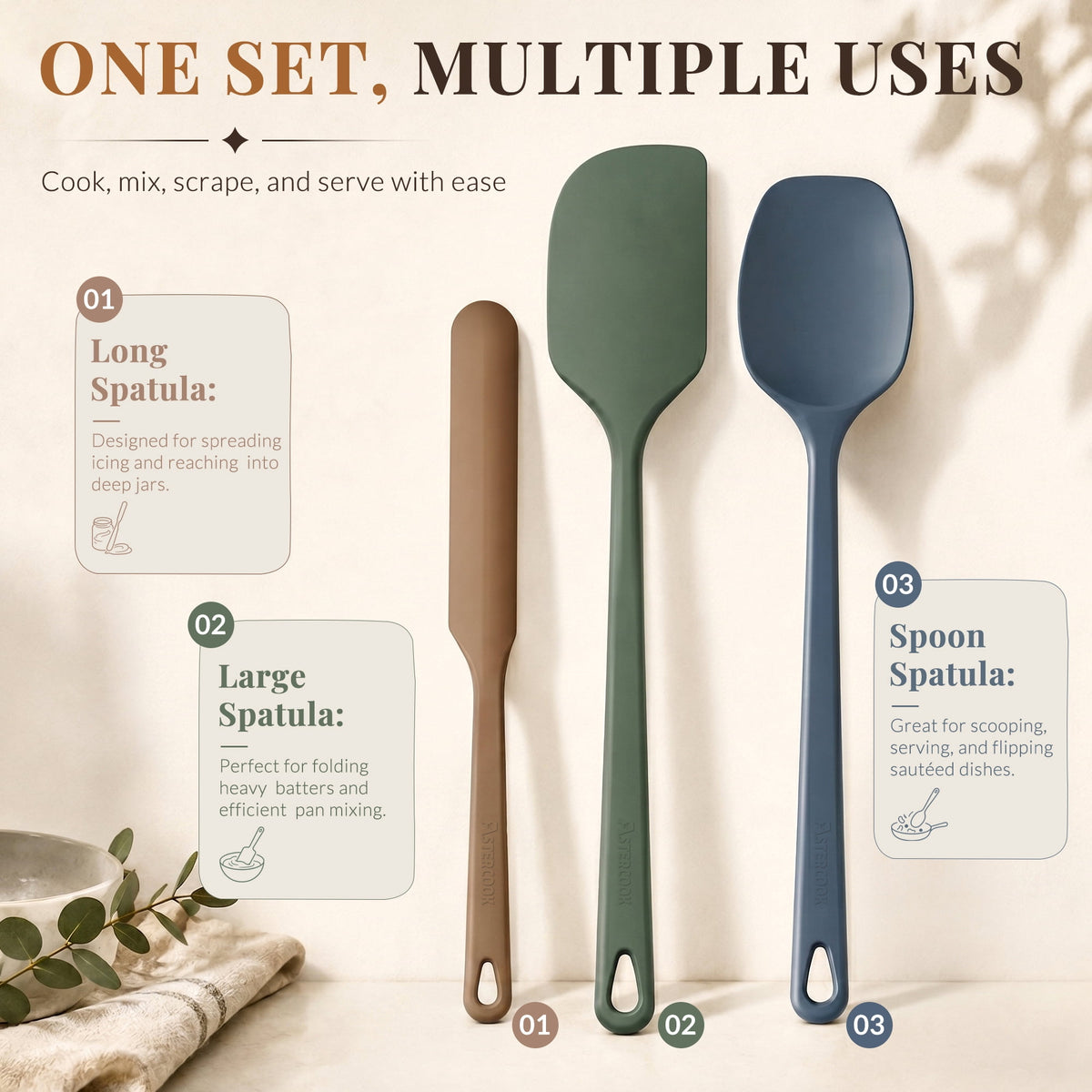 Silicone Spatula Set of 5, Stainless Steel Core, Heat Resistant to 560°F - Image 3